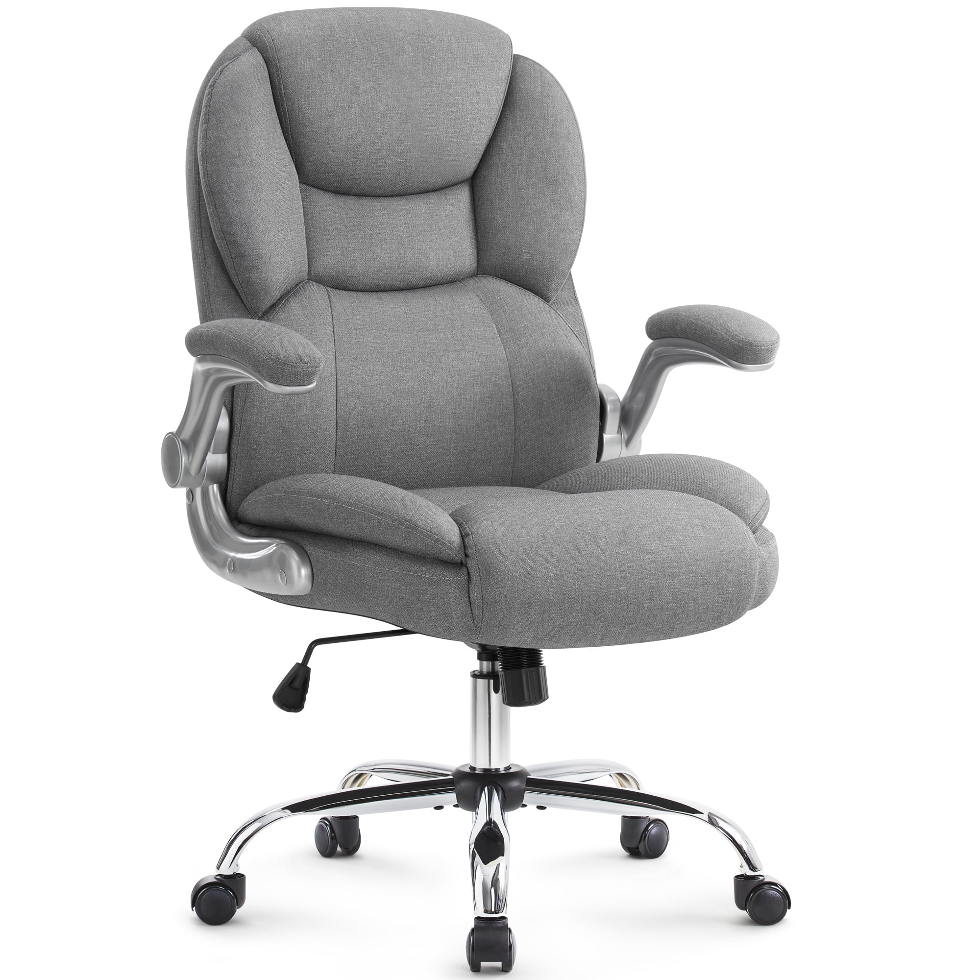 Gray Executive Office Chair, Ergonomic Big and Tall Computer Desk Chair, High Back with Padded Flip-up Armrest, Lumbar Support Swivel Rolling Chair