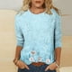 thumbnail image 1 of ICHUANYI Clearance Women's Fashion Printed Loose T-shirt 3/4 Sleeves Blouse Round Neck Casual Tops(Light Blue, XL) ICHUANYI WER2023081510264, 1 of 5