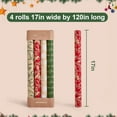 thumbnail image 3 of ThrottleT Vintage Recyclable Christmas Wrapping Paper Rolls, Brown Kraft Wrapping Paper with Red and Green Pattern, Holiday Gift Wrapping Paper Christmas Rolls, 17x120 inch, 4 Rolls, 3 of 7