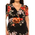 thumbnail image 5 of Women's Plus Size Floral Sheath Dress with Deep V-Neckline and Puff Sleeves, 5 of 6