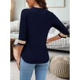 thumbnail image 4 of Women's Summer Tops Short Sleeve V Neck TShirt Casual Loose Tunic Blouse Tee Tops Navy Blue 2XL, 4 of 9