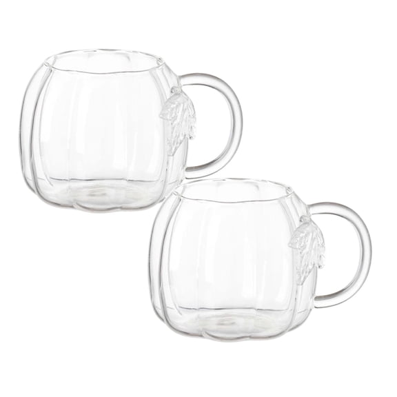 2Pcs Pumpkin Shaped Glass Mug, Double Wall Insulated Halloween Coffee Cup, Borosilicate Glass Ergonomic Handle For Fall Home 2026, Stackable To Save Space