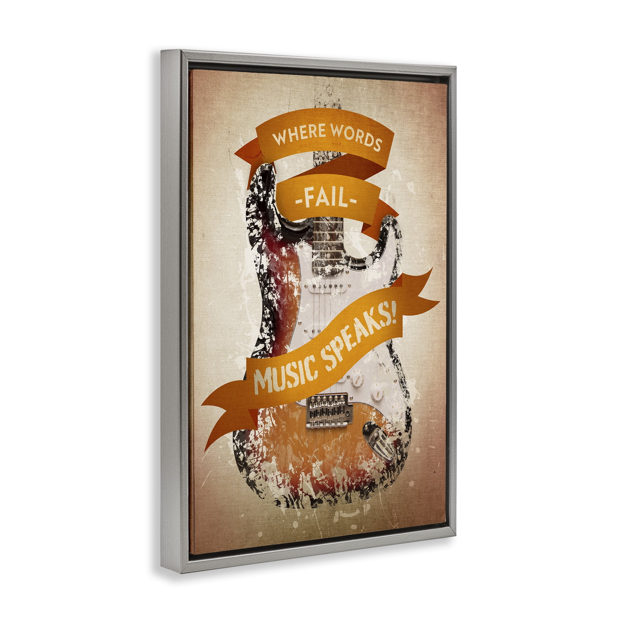 Stupell Industries Inspirational Music Speaks Text & Numbers Painting Gray Floater Framed Canvas Art Print Wall Art, 17 x 25