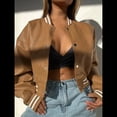 thumbnail image 3 of Chaqueta de Corta con Botones y Larga con Cuello Alto para Mujer, Estilo Motero Informal, para Otoño. Caqui M, 3 of 5