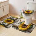 thumbnail image 4 of Summer Sunflower Bathroom Rugs Set Vintage Flowers Watercolor Wood Grain Non Slip Absorbent Soft Bath Mats 3 Piece Set with Bathroom Rug, U-Shaped Floor Mat, Toilet Seat Cover Large Size, 4 of 9
