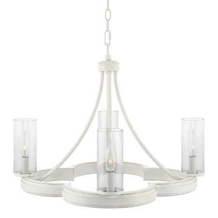 

Kira Home Delphine 23 4-Light French Country Chandelier + Seeded Glass Shades Lightly Distressed Antique White Finish