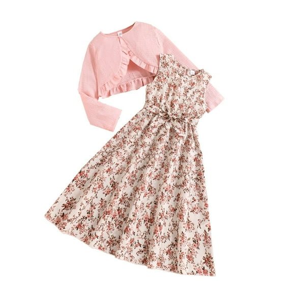 Glisme Girl Outfits Set Winter Autumn Long Sleeve Coat Floral Dress 2 Piece Casual Set Comfortable Girls Clothing Red Size 7-8 Years