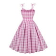 thumbnail image 3 of Fulijie Women's 1950s Rockabilly Dress Sleeveless Vintage Cocktail Dress Checked Retro Swing Dress A Line Elegant Wedding Party Dress Pink, 3 of 5