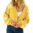 thumbnail image 3 of Women'S Cute Daisy Cropped Knitted Cardigand Open Front Long Sleeve Loose Sweater Jackets Outwear Yellow XL, 3 of 9