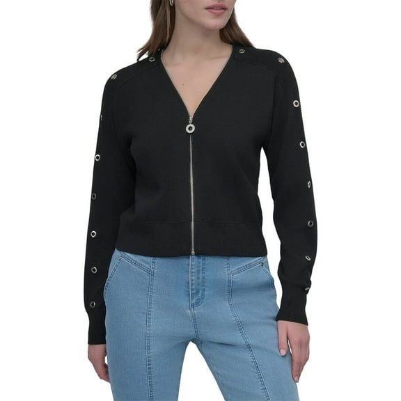 DKNY womens  Grommet Sleeve Cardigan, s, Black