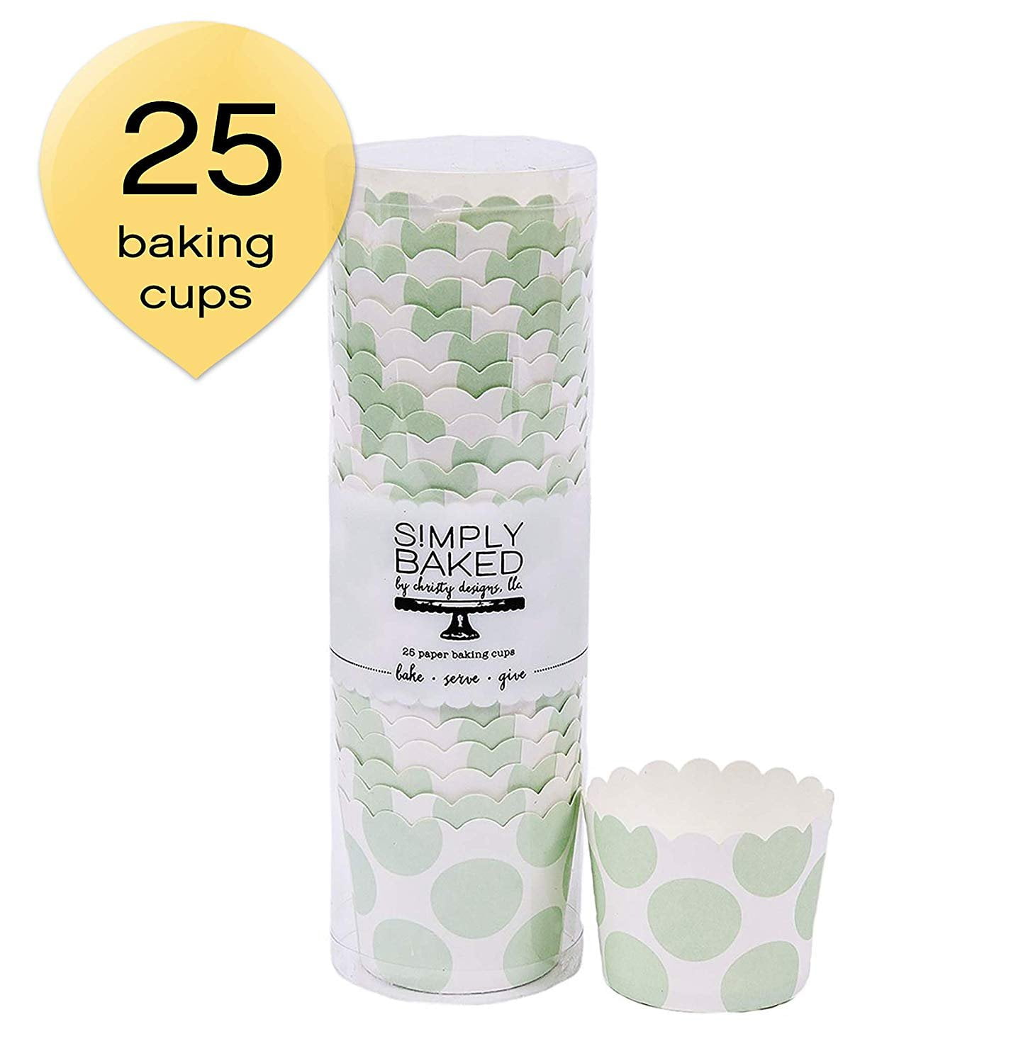 Simply Baked Small Paper Baking Cups White with Julep Dot 25Pack Disposable and Ovensafe