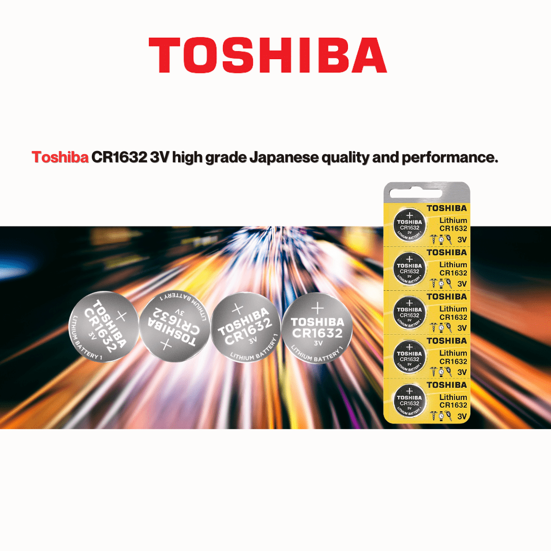 Toshiba CR1632 3V Lithium Coin Cell Battery Pack of 5 