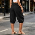 thumbnail image 6 of Zulora Women's High Waisted Wide Leg Capri Pants Stretchy Elastic Waist Pleated Cropped Trousers Loose Casual Summer Pants, 6 of 8