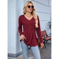 thumbnail image 5 of Women'S Puff Long Sleeve Shirts Pleated V Neck Fall Tunic Tops Blouse Dressy Casual Loose Summer T-Shirts Wine Red XL, 5 of 8