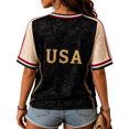 thumbnail image 4 of USA 2026 Soccer Cup Fan Jersey for Women, V-Neck Short Sleeve T-Shirt with Vintage Floral & Gold Letter Print, Breathable Casual Sports Tee Pullover Top, 1 PC Black L, 4 of 5
