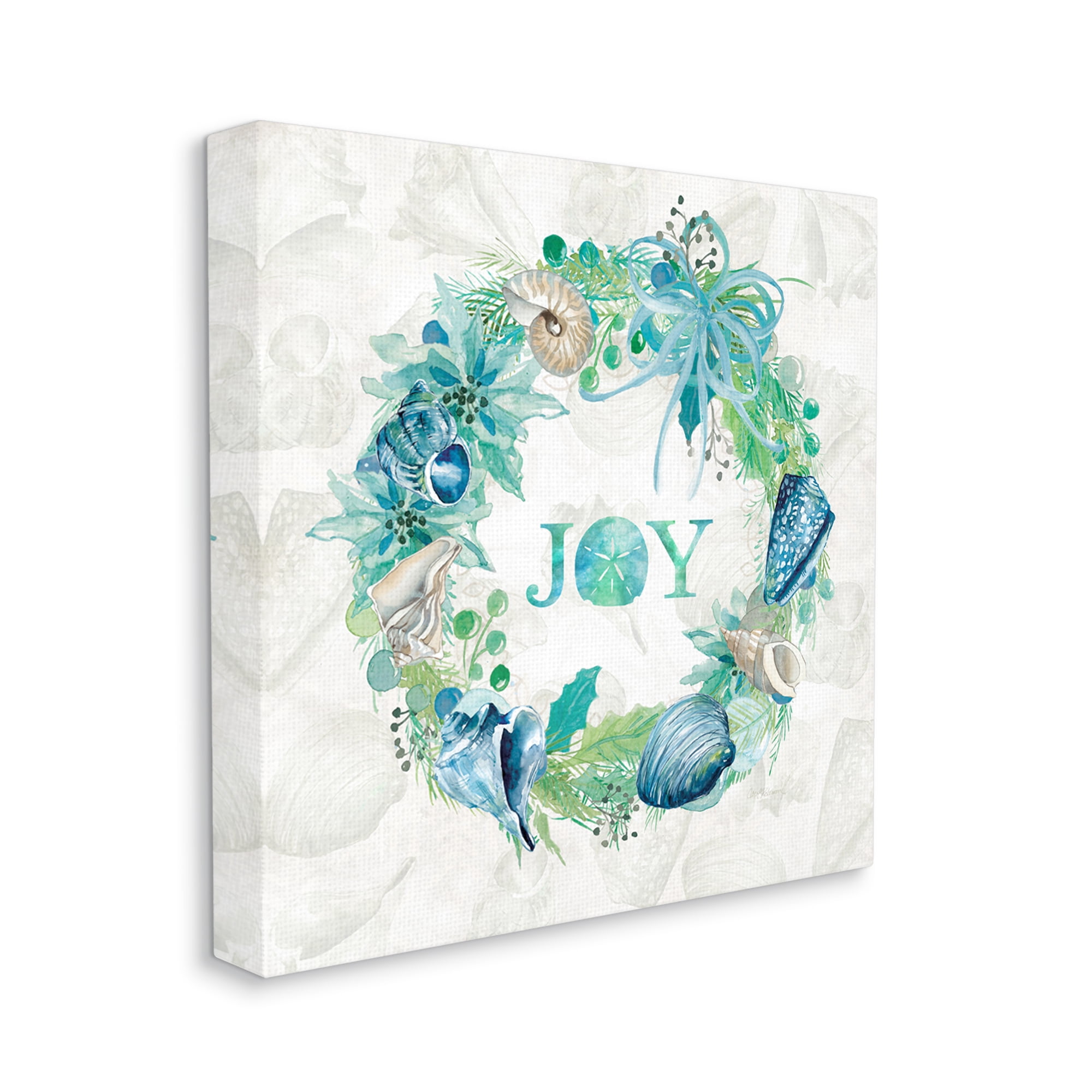 Stupell Industries Joy Coastal Shell Wreath Nature Painting Gallery Wrapped Canvas Print Wall Art, 24 x 24