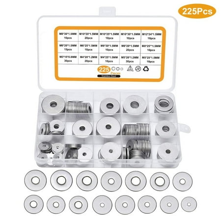 

Feiruifan 225Pcs M3-M12 Assorted Size Round Flat Washer Gasket Hardware Accessory Tool Kit