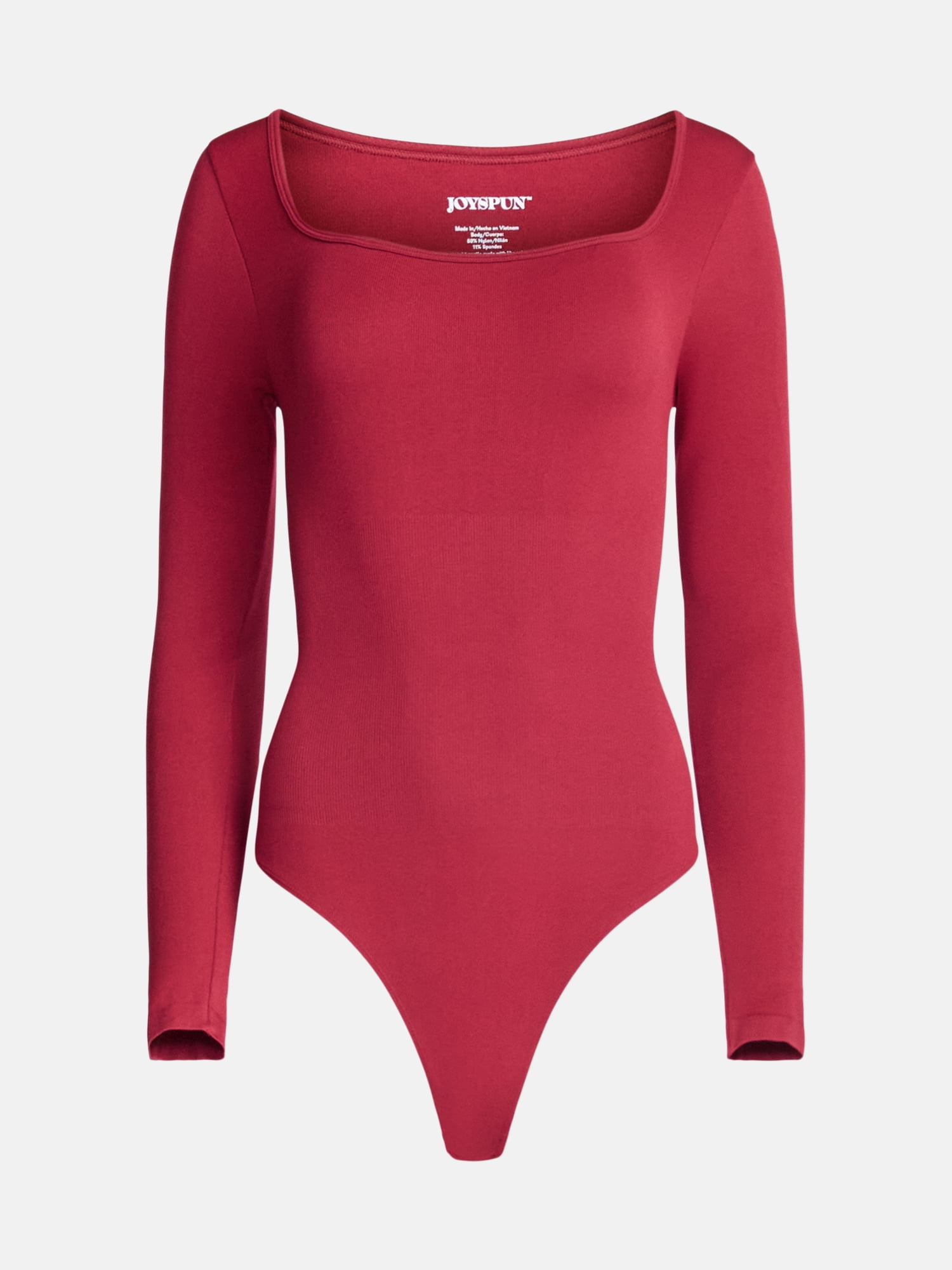 Joyspun Women's Seamless Square Neck Bodysuit with Long Sleeves, Sizes S-XXXL