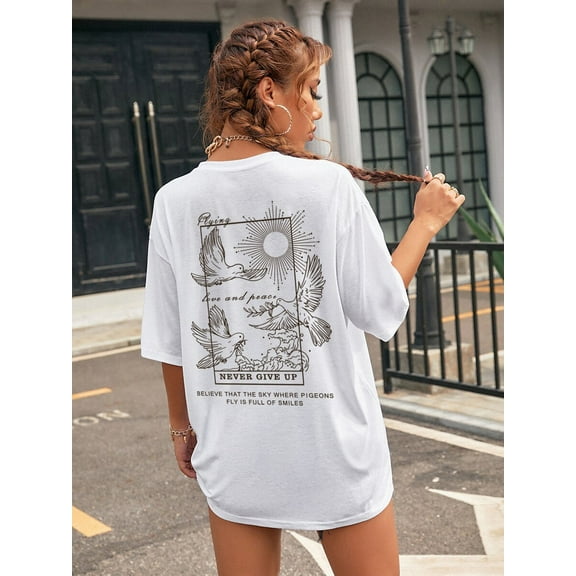 Animal & Slogan Graphic Drop Shoulder Tee