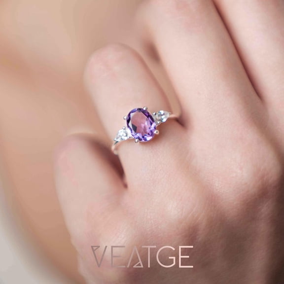 natural amethyst ring purple gemstone promise ring cushion cut February birthstone ring silver ring