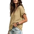 thumbnail image 5 of Women's Relaxed Fit V-Neck Short Sleeve Linen Blouse Casual Summer Top, 5 of 7