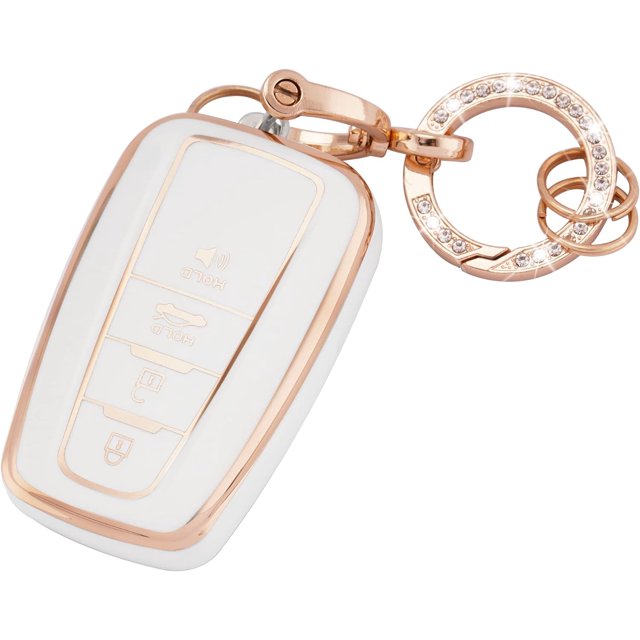 HAHDAXIA pour Toyota Key Fob Cover Soft TPU Full Protection Smart Key Case Shell with Bling Keychain Fit for Toyota Highlander Corolla Camry C-HR RAV4 Avalon 4 Buttons Smart Key Case Holder (R