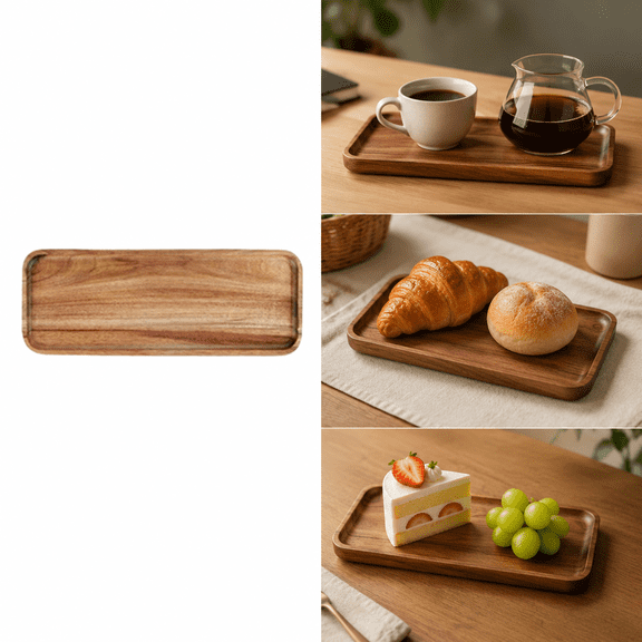 Liujiale Wood Coffee Tray Household Bread Tray Rectangular Tray Japanese Cake Plate Solid Wood Dessert Plate Brown