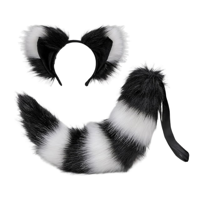 Cats Ears Hair Hoop Long Tail Cosplay Headpiece Accesorios para el cabello Dress up Decor Headwear para fiestas temáticas de animales Performance Negro Hugo Traje de juego de cosplay