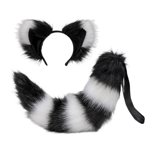 Gatos de peluche Orejas Cola Cosplay Vestir Disfraz Accesorios para el cabello Decoración peluda Sombreros para fiestas temáticas de animales Negro Fernando Traje de juego de cosplay