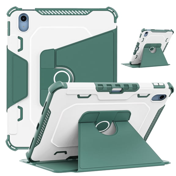 SaniMore Case for iPad 10th Generation 10.9" 2022, 360° Rotation Flip Stand with Auto Wake/Sleep Pencil Holder Shoulder Strap Rugged Heavy Duty Full Protective Shell, Green
