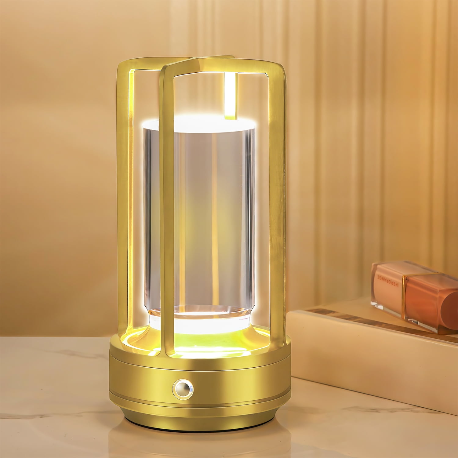 Ikristin Atmosphere Lantern Portable LED Night Candle lamp, Three Lights Metal Table Lamp, Touch Switch Cordless Rechargeable Washroom, Bedroom, Camping