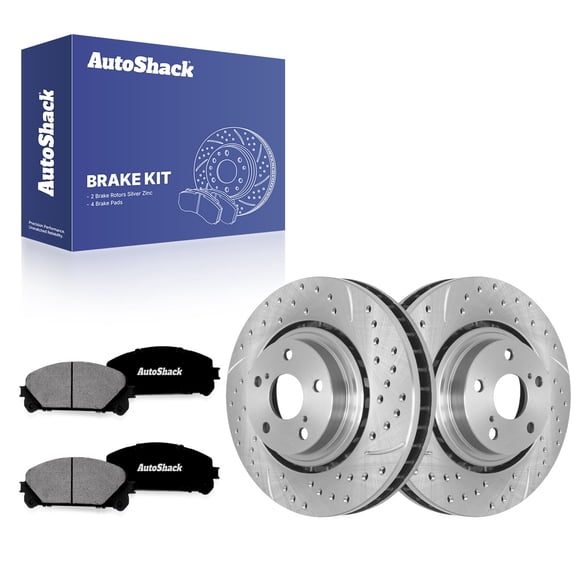 AutoShack Front Vented Drilled & Slotted Silver Zinc Coated Brake Rotors   Premium Ceramic Pads 6-PC Brake Kit Replacement for 2008-2019 Toyota Highlander SilverShield Pro 12.91" (328 mm)