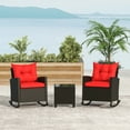 thumbnail image 1 of Gymax Set of 3 Wicker Rocking Set w/ Tempered Glass Table Patio Outdoor Red, 1 of 10