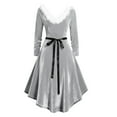 thumbnail image 4 of Pxkloy Womens Velvet Christmas Dress Long Sleeve V Neck Fuzzy Dress Solid Casual Elegant Dresses High Low Fall Fashion Outfits Gray,XXL, 4 of 6