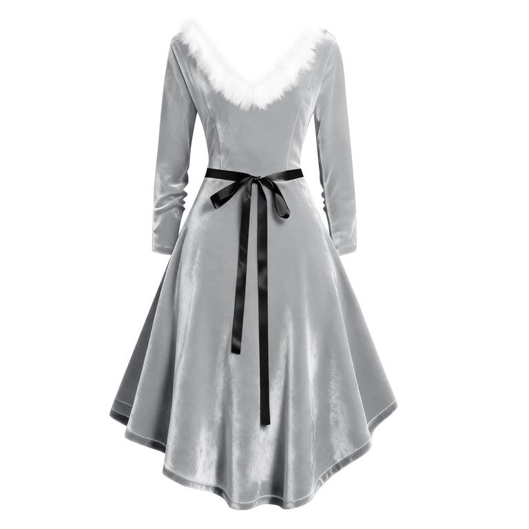 Stamzod Christmas Wedding Guest Dresses for Women V Neck Long Sleeve Holiday  Velvet Dress 2025 Xmas Party Dresses for Women Gray XL - Walmart.com