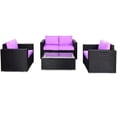 thumbnail image 3 of Gymax 4PC Rattan Patio Furniture Set Outdoor Wicker With Purple Cushion, 3 of 10