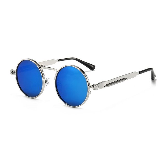 Gafas de sol estilo steampunk con espejo Prince, redondas, estilo retro, con resorte, con patas de metal y lados delgados
