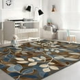 thumbnail image 3 of Brown Blue Interlaced Leaves Area Rug Non-Shedding & Stain Resistant Carpet For Living Room, Office Bedroom Children's Bedroom Decoration, 3 of 7