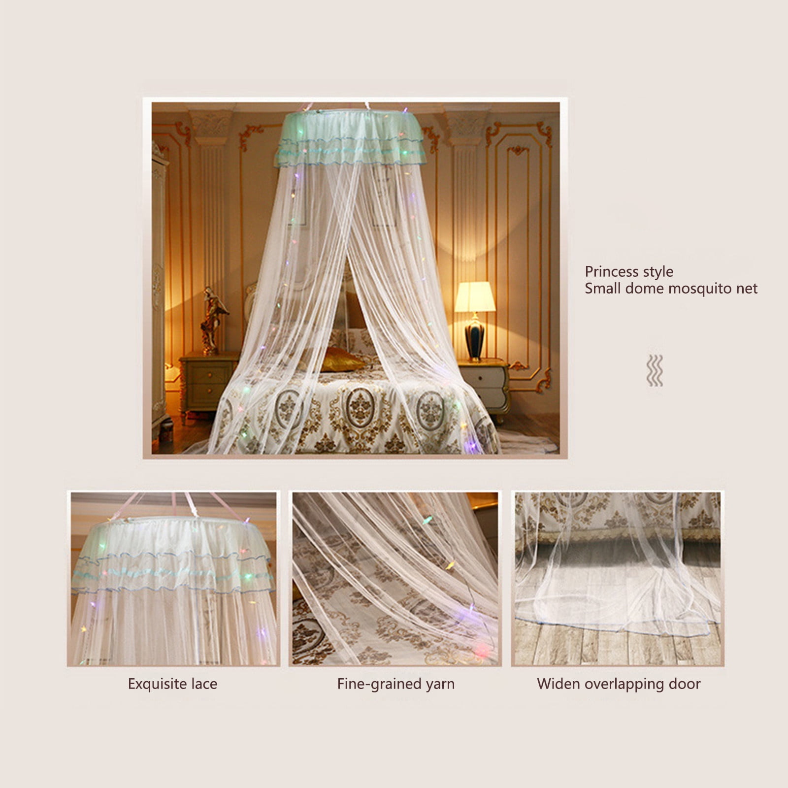 Princess Bed Canopy for Girls,Bed Canopy Curtain, Double Layer Sheer Mesh Dome Bed Curtain, Round Lace Princess Mosquito Net Tent for Crib, Single Bed, Twin Bed