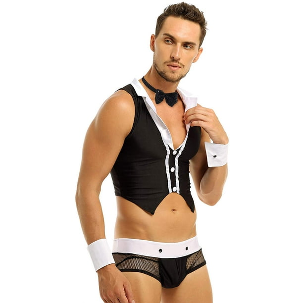4Pcs Adult Mens Waiter Tuxedo Lingerie Outfits Boxer Briefs Role Play  Costumes Underwear 