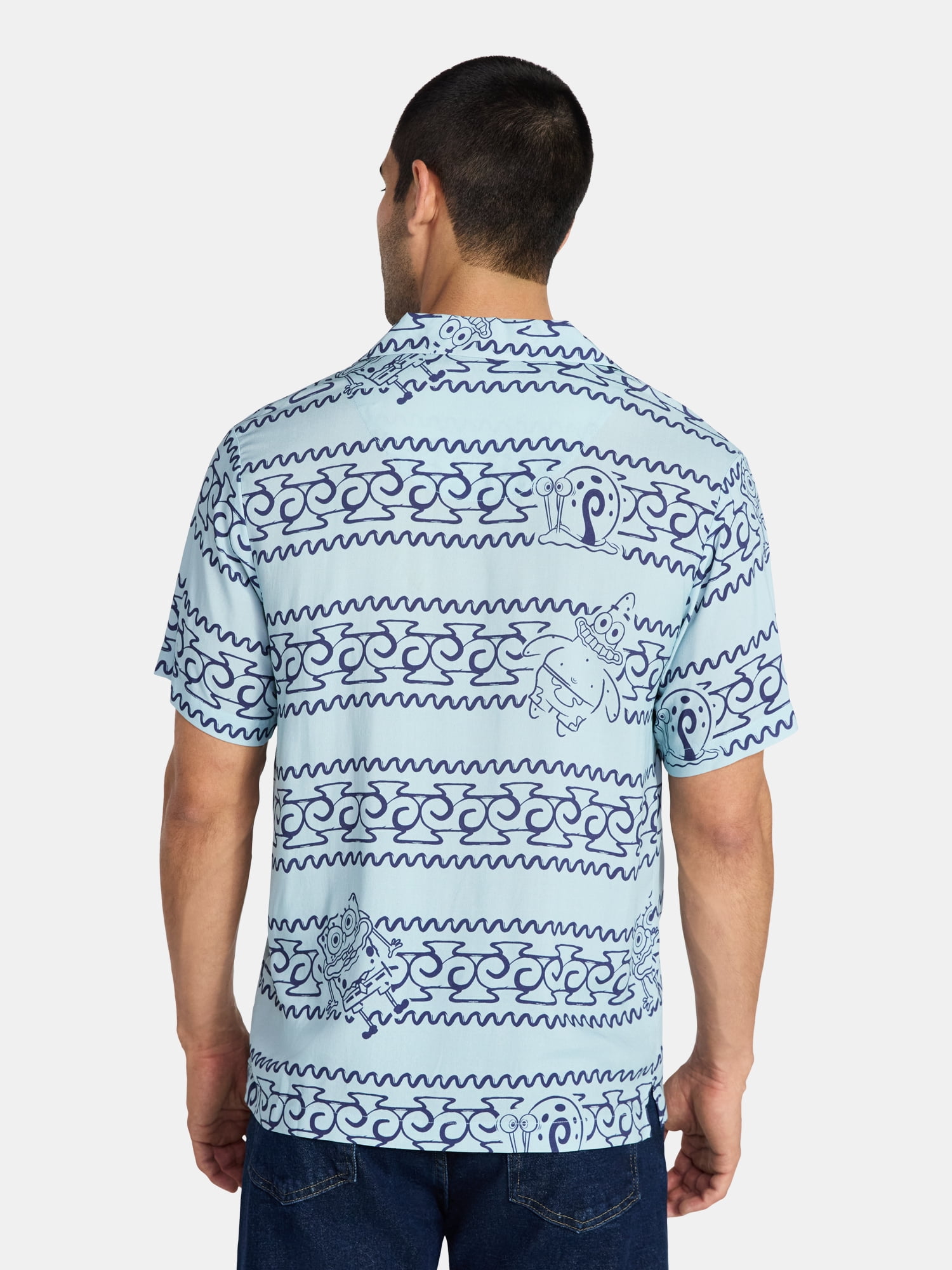SpongeBob SquarePants Men's and Big Men's Graphic Button-Up Shirt, Sizes XS-5XL