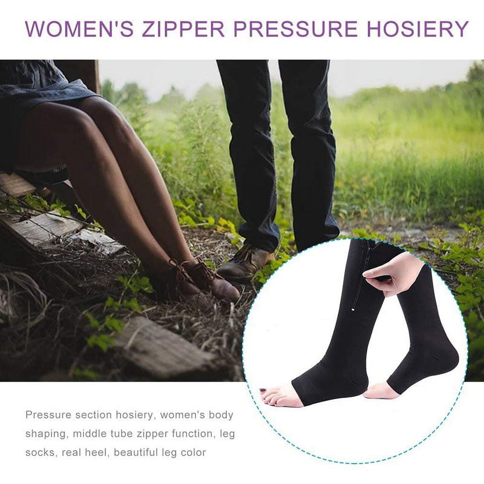 bropite Zipper Compression Socks Women & Men - 2Pairs Calf Knee High  15-20mmHg Open Toe Compression Stocking suit for Walking