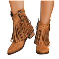 thumbnail image 5 of Xfvqtps Womens Ankle Booties Western Style Round Toe Chunky Mid Heel Flatform Sole Tassel Buckle Detail Casual Winter Boots Brown, 5 of 9