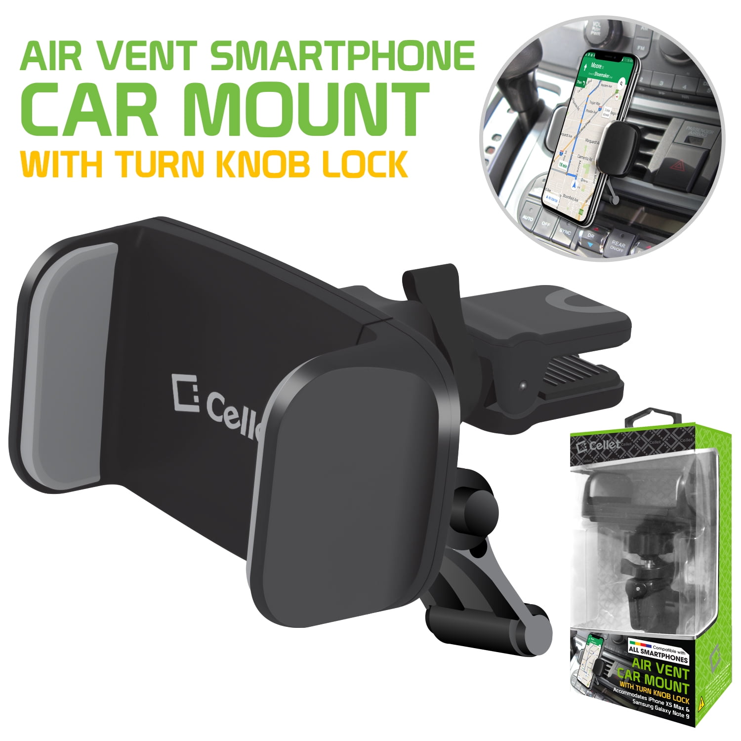 Cellet Premium Air Vent Smartphone Car Mount with 360 Degree Rotation & Tightening Knob