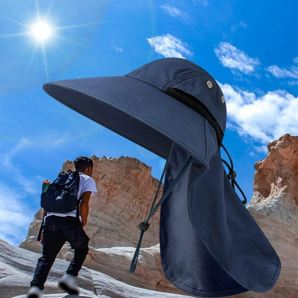 Runquan Wide Brim Sun Hat, Breathable with Neck Flap Cover Adjustable Strap  Fishing Navy Blue