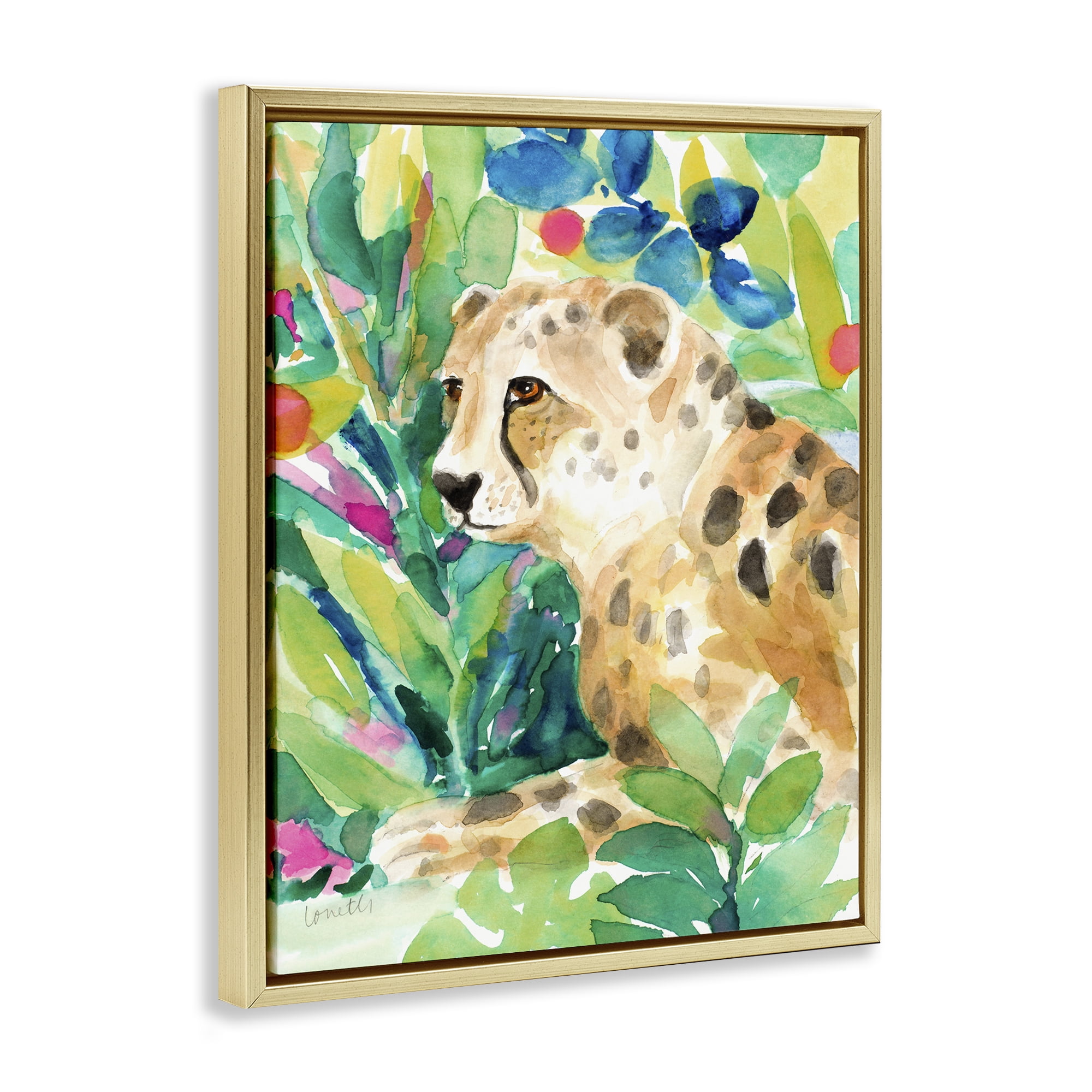 Stupell Industries Vibrant Chillin' Cheetah Gold Framed Floater Canvas Wall Art, design by Lanie Loreth