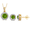 Elegant 0.80 Ctw Created Round Shaped Peridot & White Sapphire Necklace And Earrings Set In 14K Yellow Gold Plated
