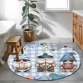 thumbnail image 3 of Summer Gnomes Nautical Round Area Rug 4Ft Washable Circle Rugs for Bedroom Dining Room, Blue Coastal Buffalo Plaid Non-Slip Carpet Floor Mats Indoor Outdoor Carpet Runner Aesthetic Home Decor, 3 of 8