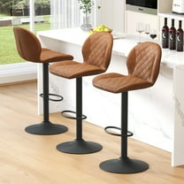 FIRAVOE Swivel Bar Stools Set of 3, Adjustable Barstools with Back (24"-33") Faux Leather Upholstered Counter Height Bar Stools for Kitchen Island, Brown