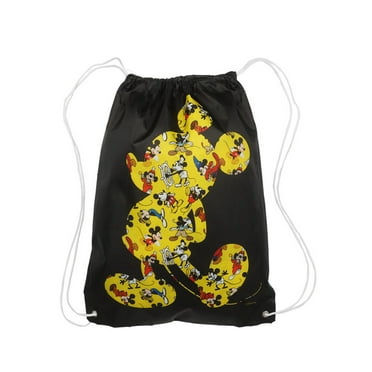 Disney Mickey Mouse 18" Black Drawstring Sling Cinch Bag Through The Years